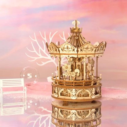 ROKR AMK62 Romantic Carousel Mechanical Music Box 3D Wooden Puzzle - Thumbnail