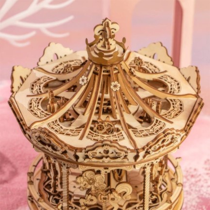 ROKR AMK62 Romantic Carousel Mechanical Music Box 3D Wooden Puzzle - Thumbnail