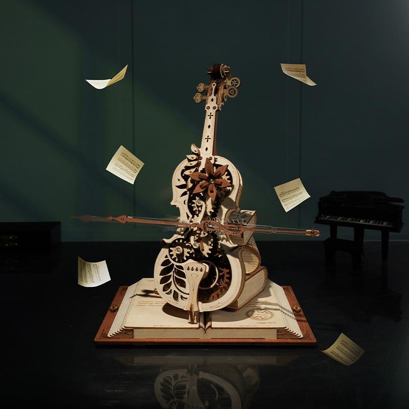 ROKR Çello Müzik Kutusu (Magic Cello) Music Box DIY Mechanical 3D Wooden Puzzle Maket Model Seti 3D Model Kit Detaylı Dekoratif Hobi Seti Ahşap Maket Hareketli