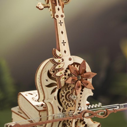 ROKR Çello Müzik Kutusu (Magic Cello) Music Box DIY Mechanical 3D Wooden Puzzle Maket Model Seti 3D Model Kit Detaylı Dekoratif Hobi Seti Ahşap Maket Hareketli - Thumbnail