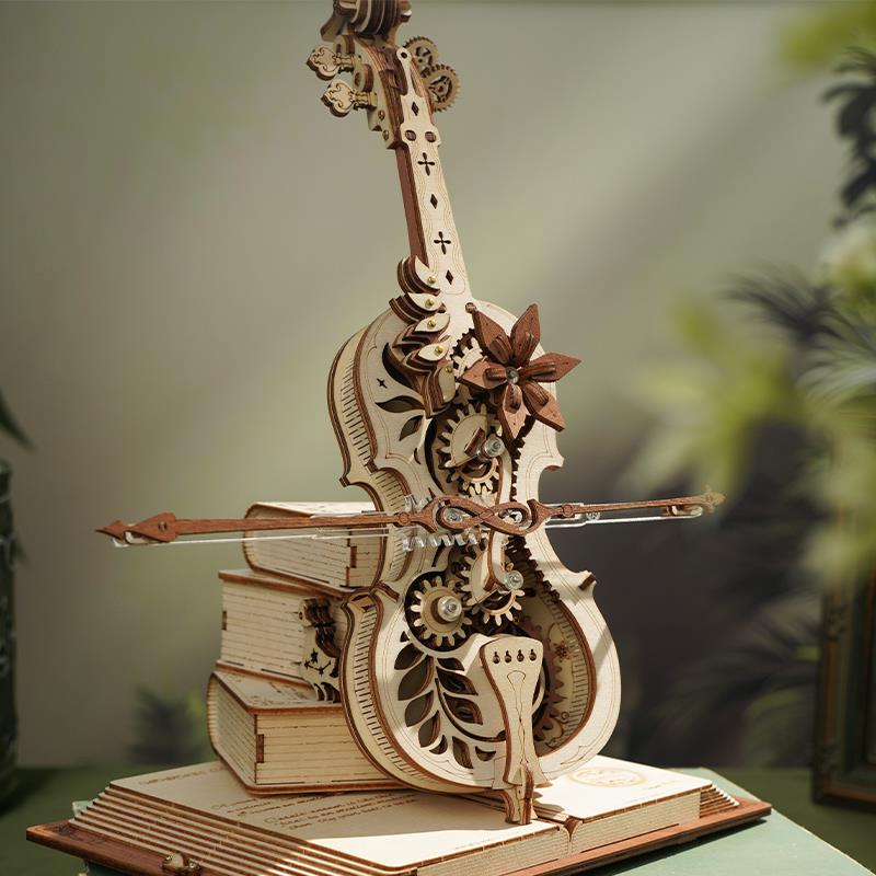 ROKR Çello Müzik Kutusu (Magic Cello) Music Box DIY Mechanical 3D Wooden Puzzle Maket Model Seti 3D Model Kit Detaylı Dekoratif Hobi Seti Ahşap Maket Hareketli
