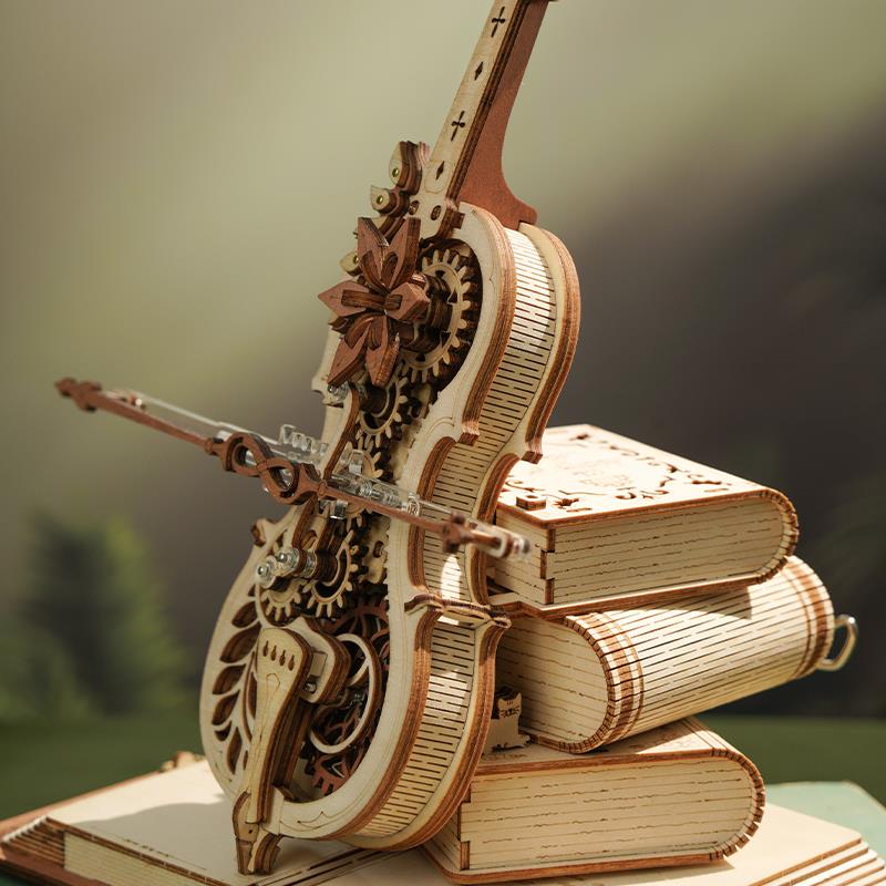 ROKR Çello Müzik Kutusu (Magic Cello) Music Box DIY Mechanical 3D Wooden Puzzle Maket Model Seti 3D Model Kit Detaylı Dekoratif Hobi Seti Ahşap Maket Hareketli