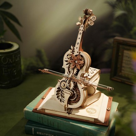 ROKR Çello Müzik Kutusu (Magic Cello) Music Box DIY Mechanical 3D Wooden Puzzle Maket Model Seti 3D Model Kit Detaylı Dekoratif Hobi Seti Ahşap Maket Hareketli - Thumbnail