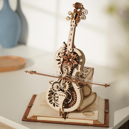 ROKR Çello Müzik Kutusu (Magic Cello) Music Box DIY Mechanical 3D Wooden Puzzle Maket Model Seti 3D Model Kit Detaylı Dekoratif Hobi Seti Ahşap Maket Hareketli - Thumbnail