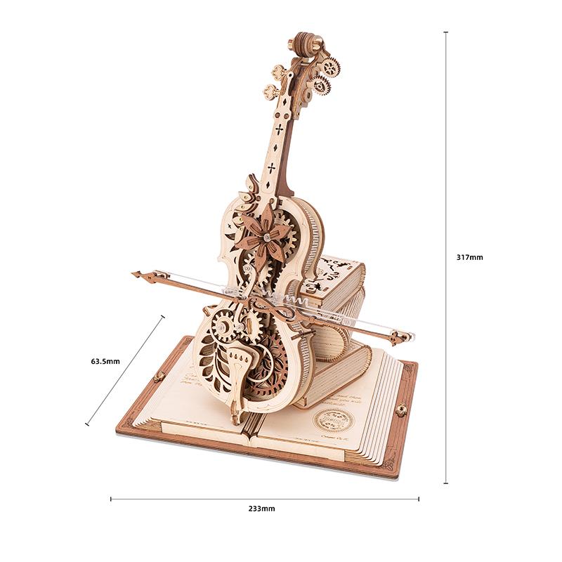 ROKR Çello Müzik Kutusu (Magic Cello) Music Box DIY Mechanical 3D Wooden Puzzle Maket Model Seti 3D Model Kit Detaylı Dekoratif Hobi Seti Ahşap Maket Hareketli