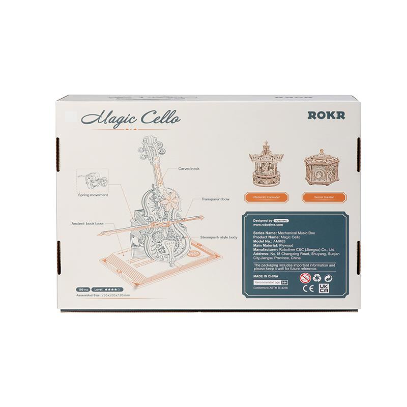 ROKR Çello Müzik Kutusu (Magic Cello) Music Box DIY Mechanical 3D Wooden Puzzle Maket Model Seti 3D Model Kit Detaylı Dekoratif Hobi Seti Ahşap Maket Hareketli