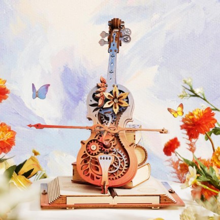 ROKR Çello Müzik Kutusu (Symphony of Gorgeous Dreams) Music Box DIY Mechanical 3D Wooden Puzzle Maket Model Seti 3D Model Kit Detaylı Dekoratif Hobi Seti Ahşap Maket Hareketli - Thumbnail