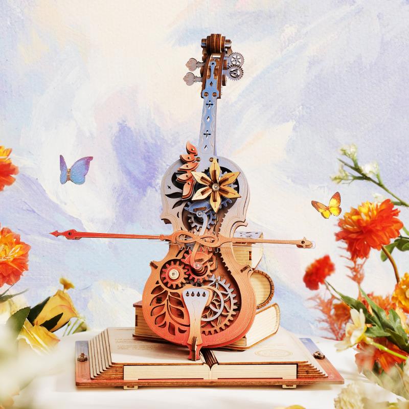 ROKR Çello Müzik Kutusu (Symphony of Gorgeous Dreams) Music Box DIY Mechanical 3D Wooden Puzzle Maket Model Seti 3D Model Kit Detaylı Dekoratif Hobi Seti Ahşap Maket Hareketli