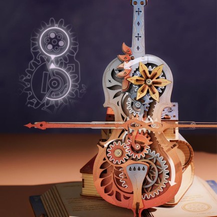 ROKR Çello Müzik Kutusu (Symphony of Gorgeous Dreams) Music Box DIY Mechanical 3D Wooden Puzzle Maket Model Seti 3D Model Kit Detaylı Dekoratif Hobi Seti Ahşap Maket Hareketli - Thumbnail