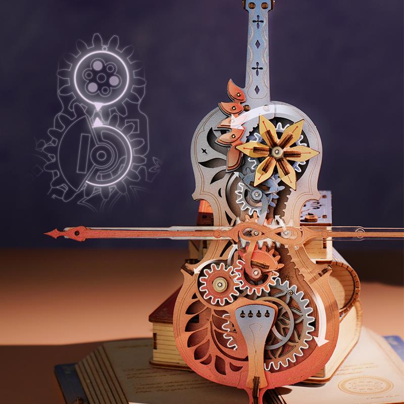 ROKR Çello Müzik Kutusu (Symphony of Gorgeous Dreams) Music Box DIY Mechanical 3D Wooden Puzzle Maket Model Seti 3D Model Kit Detaylı Dekoratif Hobi Seti Ahşap Maket Hareketli