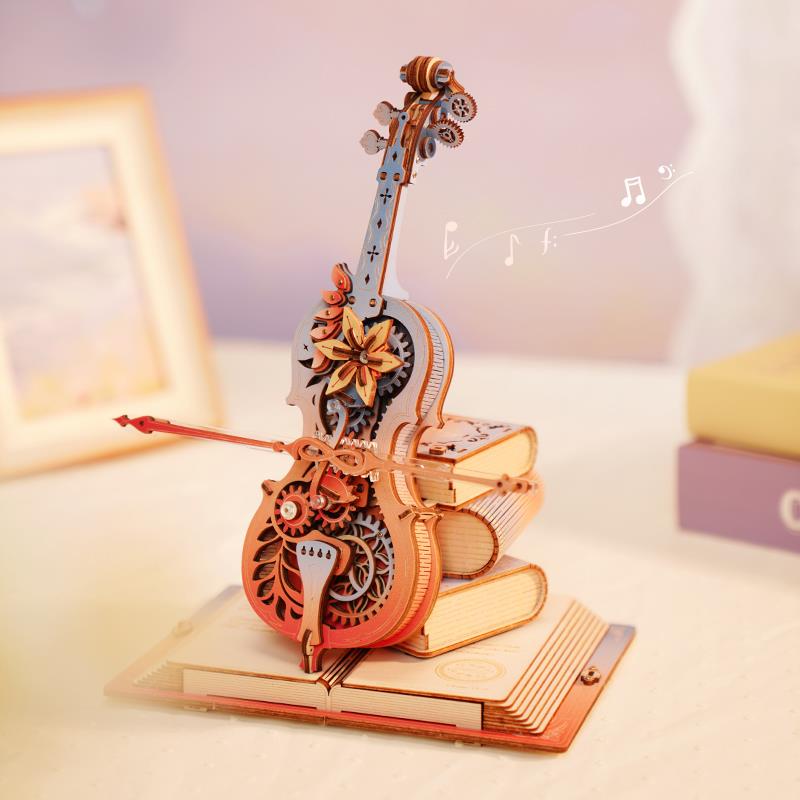 ROKR Çello Müzik Kutusu (Symphony of Gorgeous Dreams) Music Box DIY Mechanical 3D Wooden Puzzle Maket Model Seti 3D Model Kit Detaylı Dekoratif Hobi Seti Ahşap Maket Hareketli