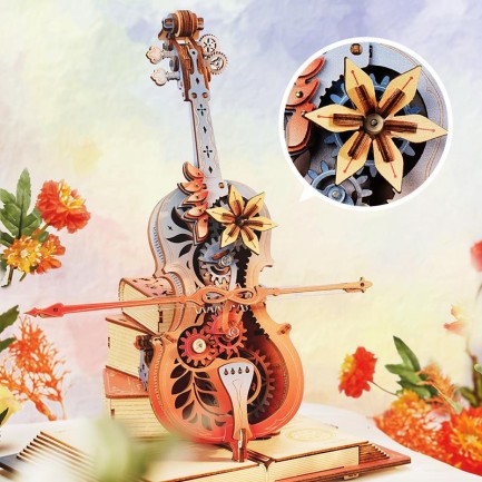 ROKR Çello Müzik Kutusu (Symphony of Gorgeous Dreams) Music Box DIY Mechanical 3D Wooden Puzzle Maket Model Seti 3D Model Kit Detaylı Dekoratif Hobi Seti Ahşap Maket Hareketli - Thumbnail