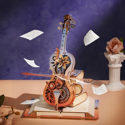 ROKR Çello Müzik Kutusu (Symphony of Gorgeous Dreams) Music Box DIY Mechanical 3D Wooden Puzzle Maket Model Seti 3D Model Kit Detaylı Dekoratif Hobi Seti Ahşap Maket Hareketli - Thumbnail