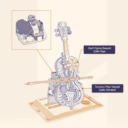 ROKR Çello Müzik Kutusu (Symphony of Gorgeous Dreams) Music Box DIY Mechanical 3D Wooden Puzzle Maket Model Seti 3D Model Kit Detaylı Dekoratif Hobi Seti Ahşap Maket Hareketli - Thumbnail