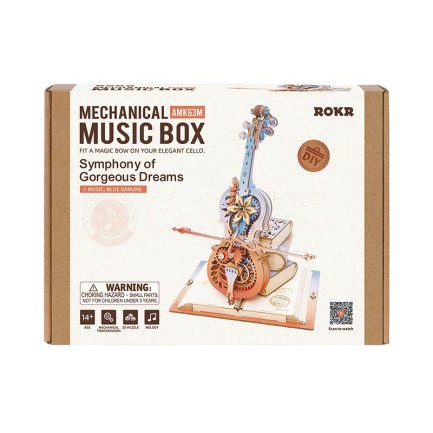 ROKR Çello Müzik Kutusu (Symphony of Gorgeous Dreams) Music Box DIY Mechanical 3D Wooden Puzzle Maket Model Seti 3D Model Kit Detaylı Dekoratif Hobi Seti Ahşap Maket Hareketli - Thumbnail
