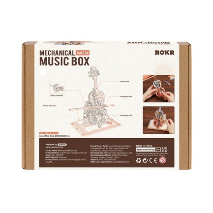ROKR Çello Müzik Kutusu (Symphony of Gorgeous Dreams) Music Box DIY Mechanical 3D Wooden Puzzle Maket Model Seti 3D Model Kit Detaylı Dekoratif Hobi Seti Ahşap Maket Hareketli - Thumbnail