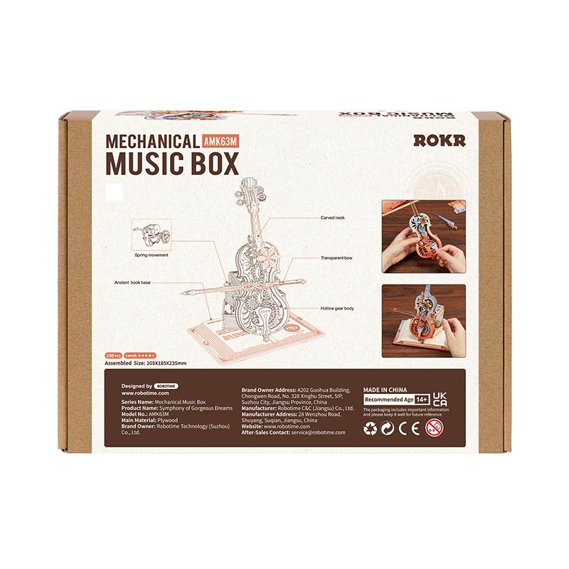 ROKR Çello Müzik Kutusu (Symphony of Gorgeous Dreams) Music Box DIY Mechanical 3D Wooden Puzzle Maket Model Seti 3D Model Kit Detaylı Dekoratif Hobi Seti Ahşap Maket Hareketli