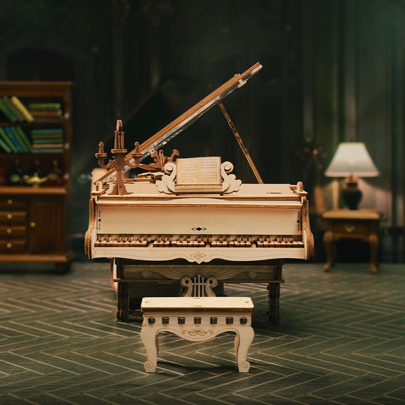 ROKR Piyano Müzik Kutusu (Magic Piano) Music Box DIY Mechanical 3D Wooden Puzzle Maket Model Seti 3D Model Kit Detaylı Dekoratif Hobi Seti Ahşap Maket Hareketli