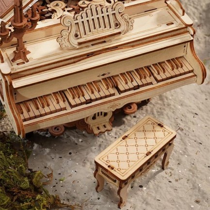 ROKR Piyano Müzik Kutusu (Magic Piano) Music Box DIY Mechanical 3D Wooden Puzzle Maket Model Seti 3D Model Kit Detaylı Dekoratif Hobi Seti Ahşap Maket Hareketli - Thumbnail