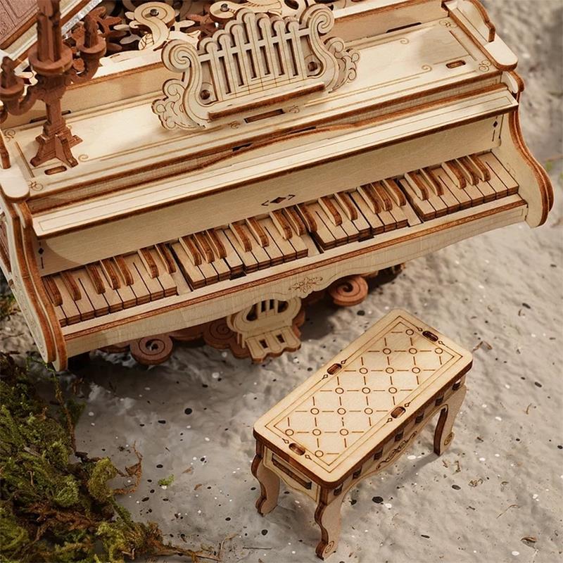 ROKR Piyano Müzik Kutusu (Magic Piano) Music Box DIY Mechanical 3D Wooden Puzzle Maket Model Seti 3D Model Kit Detaylı Dekoratif Hobi Seti Ahşap Maket Hareketli