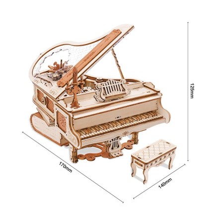 ROKR Piyano Müzik Kutusu (Magic Piano) Music Box DIY Mechanical 3D Wooden Puzzle Maket Model Seti 3D Model Kit Detaylı Dekoratif Hobi Seti Ahşap Maket Hareketli - Thumbnail