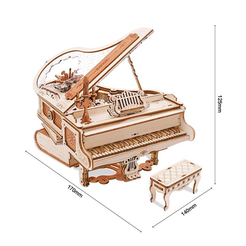 ROKR Piyano Müzik Kutusu (Magic Piano) Music Box DIY Mechanical 3D Wooden Puzzle Maket Model Seti 3D Model Kit Detaylı Dekoratif Hobi Seti Ahşap Maket Hareketli