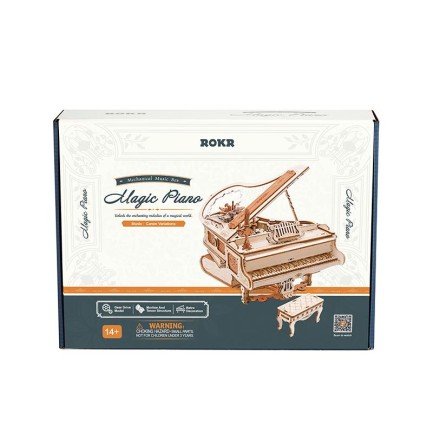 ROKR Piyano Müzik Kutusu (Magic Piano) Music Box DIY Mechanical 3D Wooden Puzzle Maket Model Seti 3D Model Kit Detaylı Dekoratif Hobi Seti Ahşap Maket Hareketli - Thumbnail