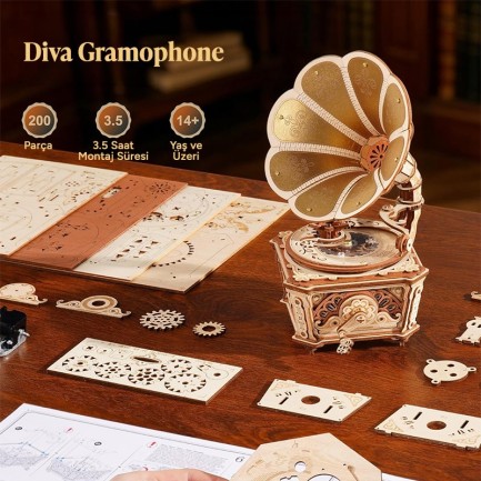 ROKR AMK82 Diva Gramophone 3D Wooden Puzzle - Thumbnail