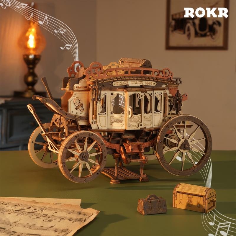 ROKR AMKA1 Stage Coach Mechanical Music Box 3D Wooden Puzzle
