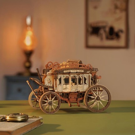 ROKR AMKA1 Müzik Kutusu (Stage Coach) Music Box DIY Mechanical 3D Wooden Puzzle Maket Model Seti 3D Model Kit Detaylı Dekoratif Hobi Seti Ahşap Maket Hareketli - Thumbnail