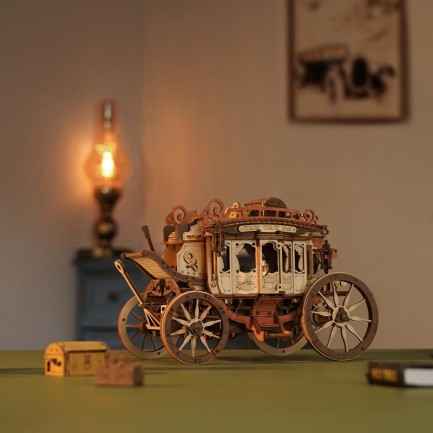 ROKR AMKA1 Müzik Kutusu (Stage Coach) Music Box DIY Mechanical 3D Wooden Puzzle Maket Model Seti 3D Model Kit Detaylı Dekoratif Hobi Seti Ahşap Maket Hareketli - Thumbnail