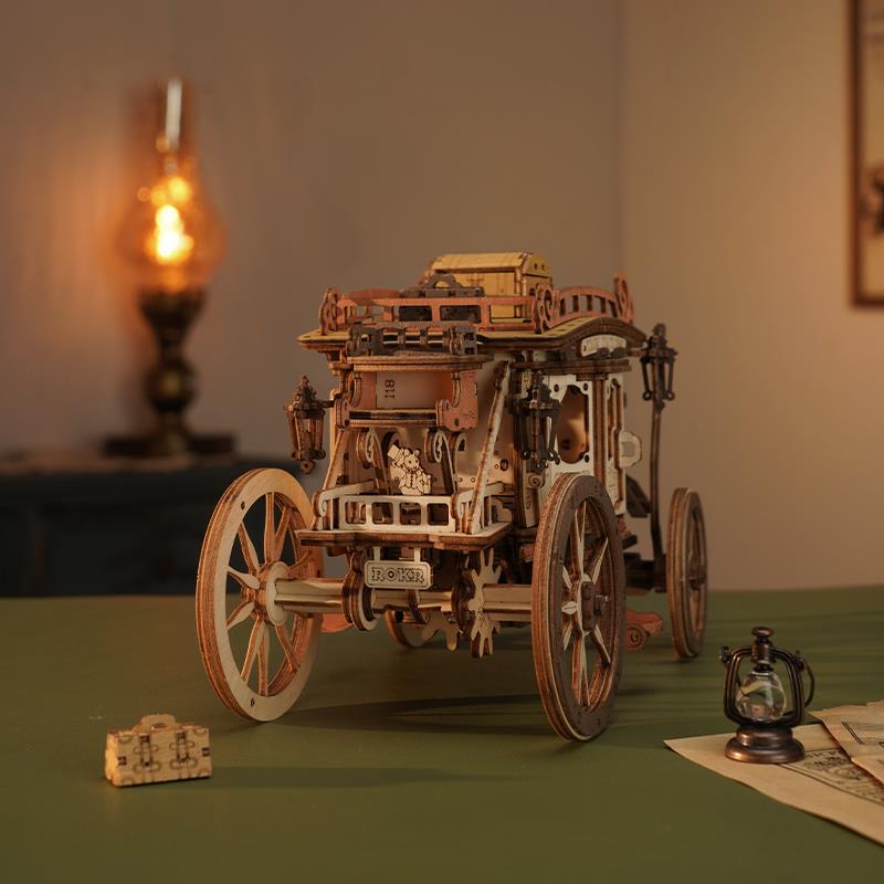 ROKR AMKA1 Müzik Kutusu (Stage Coach) Music Box DIY Mechanical 3D Wooden Puzzle Maket Model Seti 3D Model Kit Detaylı Dekoratif Hobi Seti Ahşap Maket Hareketli