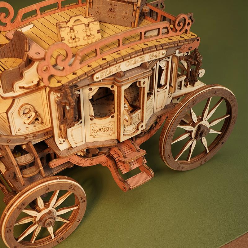ROKR AMKA1 Müzik Kutusu (Stage Coach) Music Box DIY Mechanical 3D Wooden Puzzle Maket Model Seti 3D Model Kit Detaylı Dekoratif Hobi Seti Ahşap Maket Hareketli