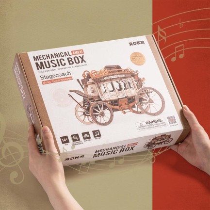 ROKR AMKA1 Müzik Kutusu (Stage Coach) Music Box DIY Mechanical 3D Wooden Puzzle Maket Model Seti 3D Model Kit Detaylı Dekoratif Hobi Seti Ahşap Maket Hareketli - Thumbnail