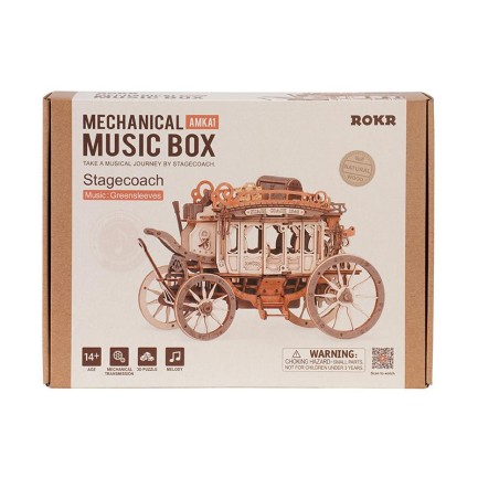 ROKR AMKA1 Müzik Kutusu (Stage Coach) Music Box DIY Mechanical 3D Wooden Puzzle Maket Model Seti 3D Model Kit Detaylı Dekoratif Hobi Seti Ahşap Maket Hareketli - Thumbnail