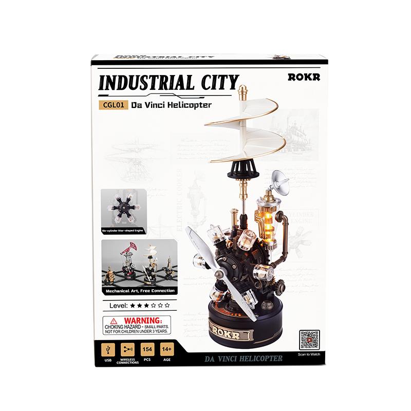 ROKR CGL01 Leonardo Da Vinci’s Helicopter DIY Mechanical 3D Puzzle Maket Model Seti 3D Model Kit Detaylı Dekoratif Hobi Seti Hareketli ve Işıklı