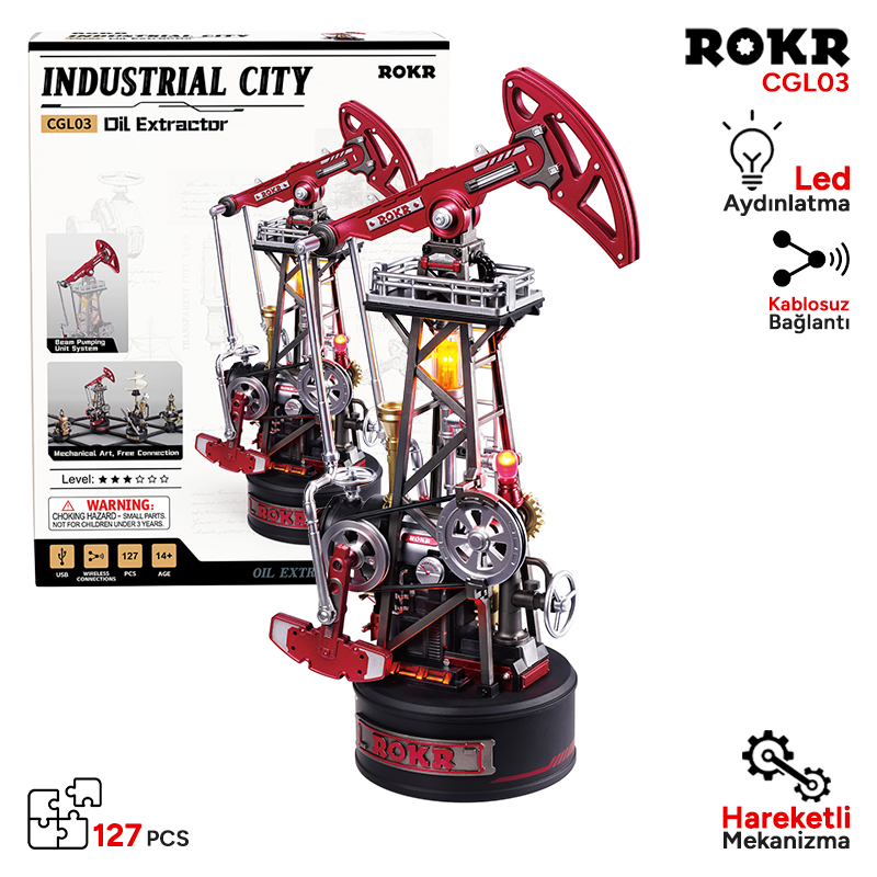 ROKR CGL03 Oil Extractor DIY Mechanical 3D Puzzle Maket Model Seti 3D Model Kit Detaylı Dekoratif Hobi Seti Hareketli ve Işıklı