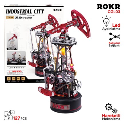 ROKR - ROKR CGL03 Oil Extractor DIY Mechanical 3D Puzzle Maket Model Seti 3D Model Kit Detaylı Dekoratif Hobi Seti Hareketli ve Işıklı