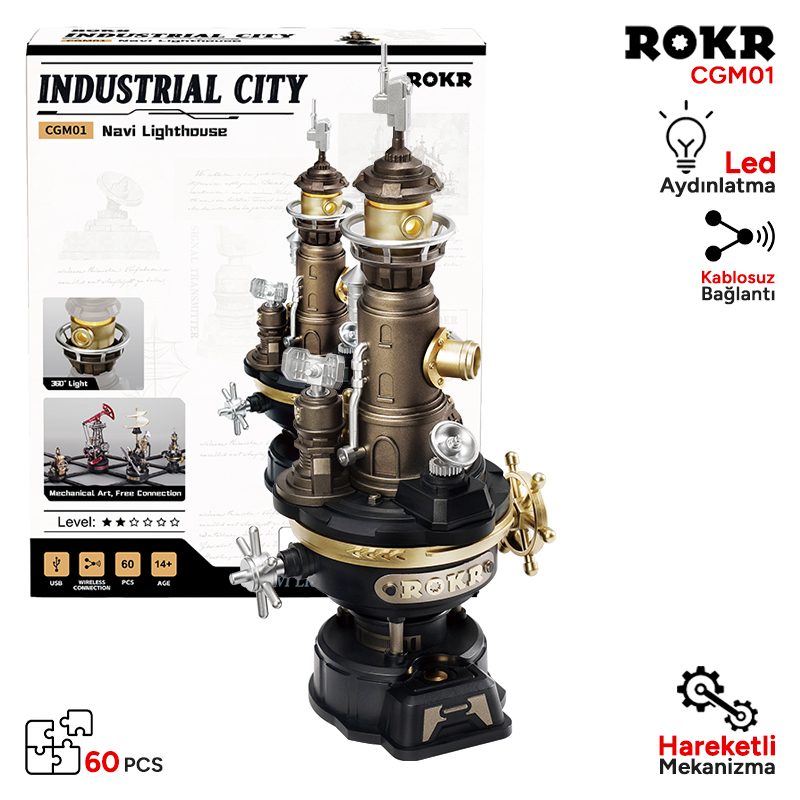 ROKR CGM01 Navi Lighthouse DIY Mechanical 3D Puzzle Maket Model Seti 3D Model Kit Detaylı Dekoratif Hobi Seti Hareketli ve Işıklı