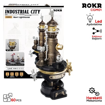 ROKR - ROKR CGM01 Navi Lighthouse DIY Mechanical 3D Puzzle Maket Model Seti 3D Model Kit Detaylı Dekoratif Hobi Seti Hareketli ve Işıklı
