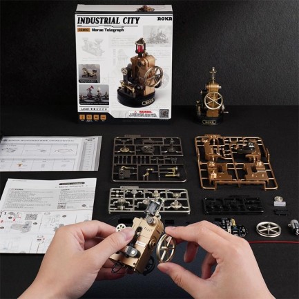 ROKR CGM02 Morse Telegraph DIY Mechanical 3D Puzzle Maket Model Seti 3D Model Kit Detaylı Dekoratif Hobi Seti Hareketli ve Işıklı - Thumbnail