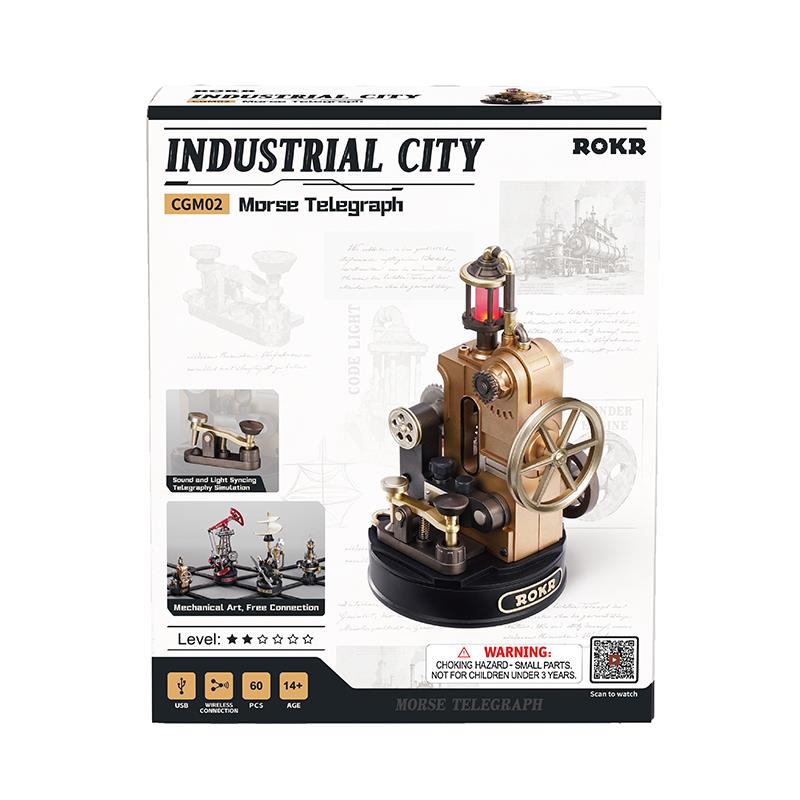 ROKR CGM02 Morse Telegraph DIY Mechanical 3D Puzzle Maket Model Seti 3D Model Kit Detaylı Dekoratif Hobi Seti Hareketli ve Işıklı