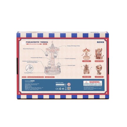 ROKR EA01 Müzik Kutusu Parachute Tower Music Box DIY 3D Wooden Puzzle Maket Model Seti 3D Model Kit Detaylı Dekoratif Hobi Seti Ahşap Maket Hareketli ve Işıklı - Thumbnail