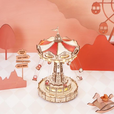 ROKR EA02 Dönme Dolap Müzik Kutusu (Swing Ride) Music Box DIY 3D Wooden Puzzle Maket Model Seti 3D Model Kit Detaylı Dekoratif Hobi Seti Ahşap Maket Hareketli ve Işıklı - Thumbnail