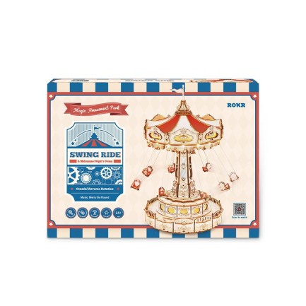 ROKR EA02 Dönme Dolap Müzik Kutusu (Swing Ride) Music Box DIY 3D Wooden Puzzle Maket Model Seti 3D Model Kit Detaylı Dekoratif Hobi Seti Ahşap Maket Hareketli ve Işıklı - Thumbnail