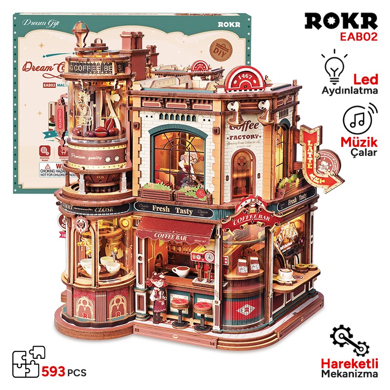 ROKR EAB02 Dream Coffee Factory 3D Wooden Puzzle