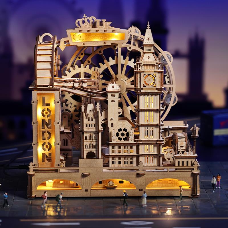 ROKR EGB01 Marble Travel London Marble Run DIY Minyatür Maket Model Seti Ahşap 3D Wooden Puzzle 3D Model Kit Detaylı Dekoratif Hobi Seti Ahşap Maket