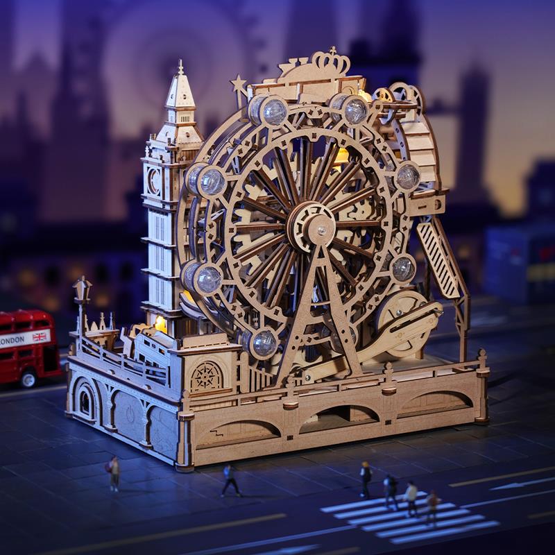 ROKR EGB01 Marble Travel London Marble Run DIY Minyatür Maket Model Seti Ahşap 3D Wooden Puzzle 3D Model Kit Detaylı Dekoratif Hobi Seti Ahşap Maket