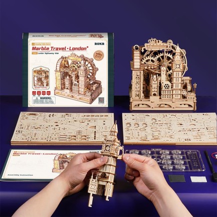 ROKR EGB01 Marble Travel London Marble Run DIY Minyatür Maket Model Seti Ahşap 3D Wooden Puzzle 3D Model Kit Detaylı Dekoratif Hobi Seti Ahşap Maket - Thumbnail