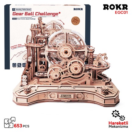ROKR - ROKR EGC01 Gear Ball Challenge DIY Minyatür Maket Model Seti Ahşap 3D Wooden Puzzle 3D Model Kit Detaylı Dekoratif Hobi Seti Ahşap Maket